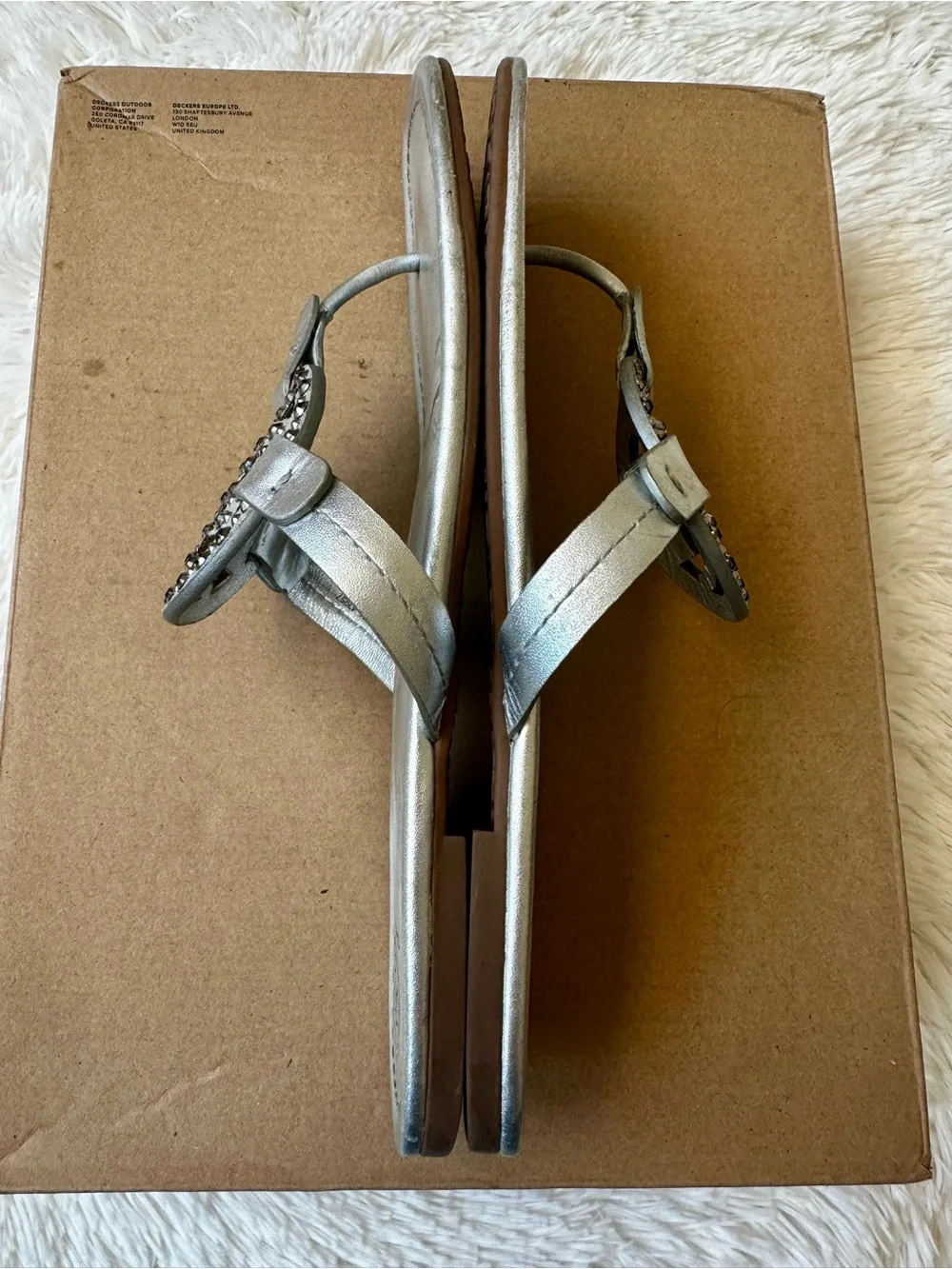 Tory Burch Miller Metallic Silver Crystal Logo Leather Thong Sandals Women’s 10
